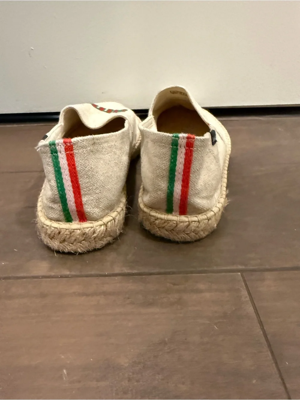 Men’s Beige Espadrille Slip-Ons with Green & Red Accent